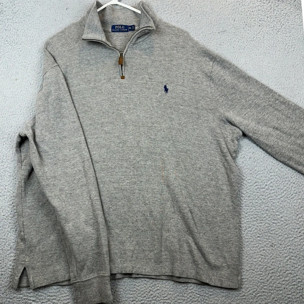 Polo Ralph Lauren Sweater Mens XL Grey Quarter Zip Knit Pullover Long Sleeve